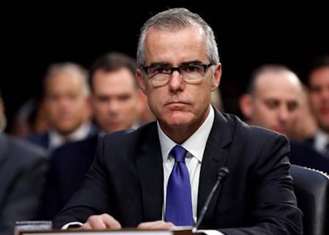 FILE - In this June 7, 2017 file photo, acting FBI Director Andrew McCabe appears before a Senate Intelligence Committee hearing about the Foreign Intelligence Surveillance Act on Capitol Hill in Washington. Attorney General Jeff Sessions said Friday, March 16, 2018, that he has fired former FBI Deputy Director McCabe, a longtime and frequent target of President Donald Trump’s anger, just two days before his scheduled retirement date. (AP Photo/Alex Brandon, File)