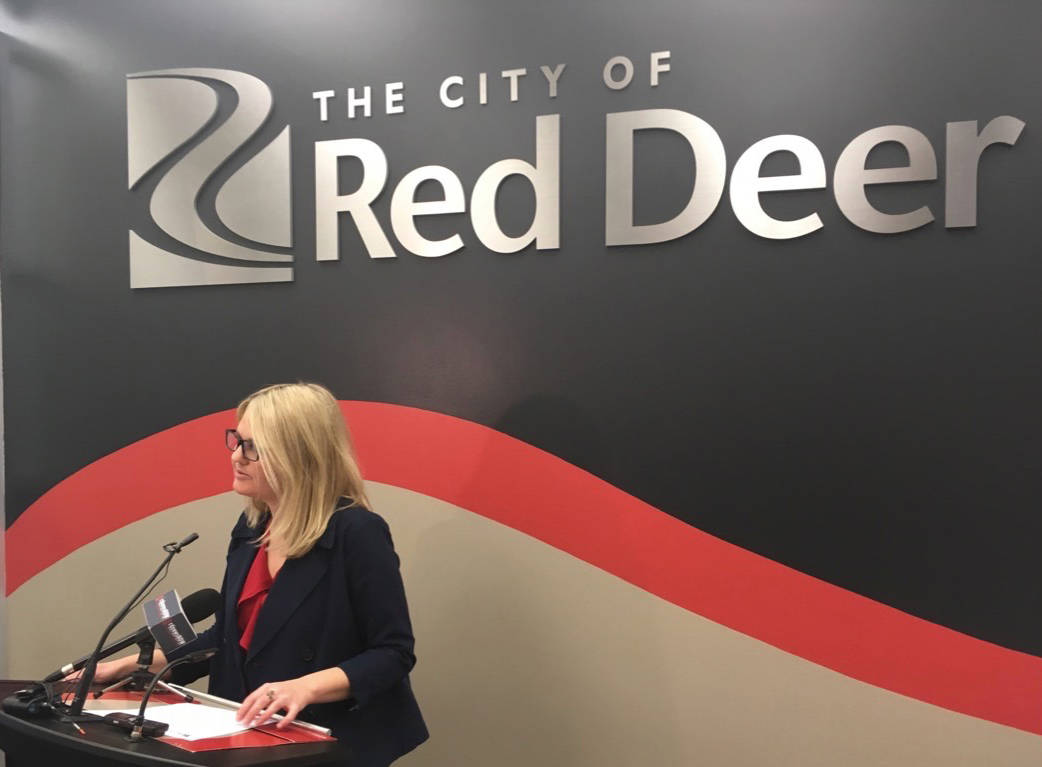 BUDGET TALK - Mayor Tara Veer discusses the details of this week’s provincial budget, and its impact on the City of Red Deer.                                Mark Weber/Red Deer Express