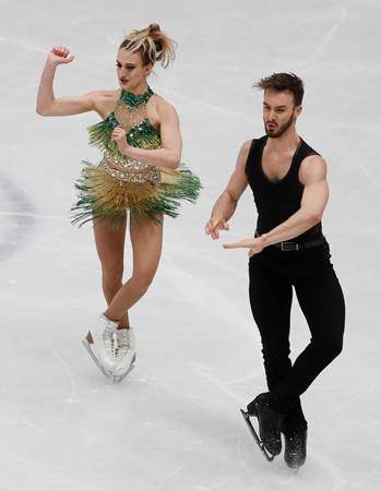 Gabriella Papadakis and Guillaume Cizeron of France perform during the ice dance short program at the Figure Skating World Championships in Assago, near Milan, Italy, on Friday, March 23. (AP Photo/Antonio Calanni)