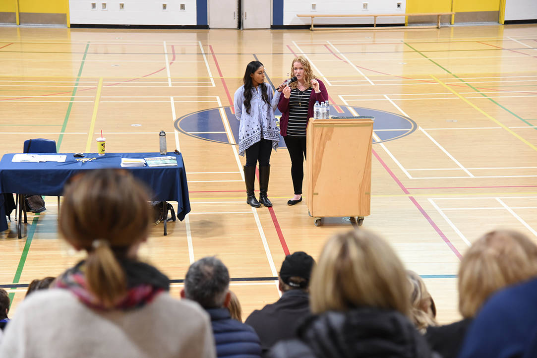 INFO SESSION - Sarah Fleck from Turning Point speaks to parents, guardians and students at Notre Dame High School about the dangers of fentanyl on March 26th. Michelle Falk/Red Deer Express