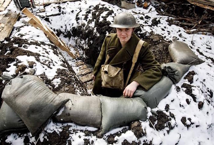 High school student Dylan Ferris pictured in the trench he built in his backyard, in Edmonton Alta, on Thursday March 29, 2018. Ferris is spending 24 hours in a muddy trench in his parent’s yard, all for a social studies project. THE CANADIAN PRESS/Jason Franson