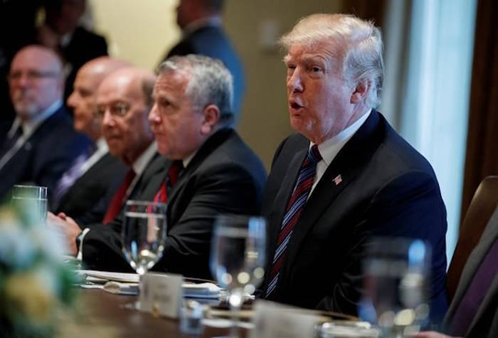 President Donald Trump speaks during a meeting with Baltic leaders in the Cabinet Room of the White House, Tuesday, April 3, 2018, in Washington. (AP Photo/Evan Vucci)