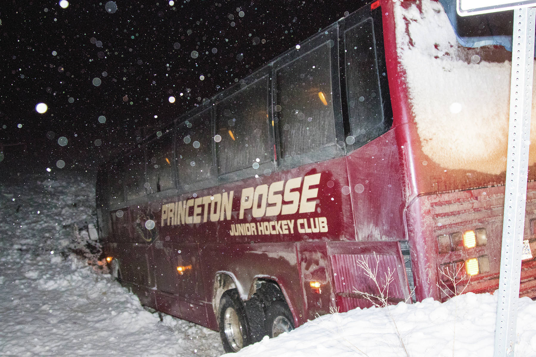 Photo credit Bob Marsh                                The community was shaken in February when the Princeton Posse’s team bus slid off the road and down an embankment on the way home from a game, resulting in injuries.