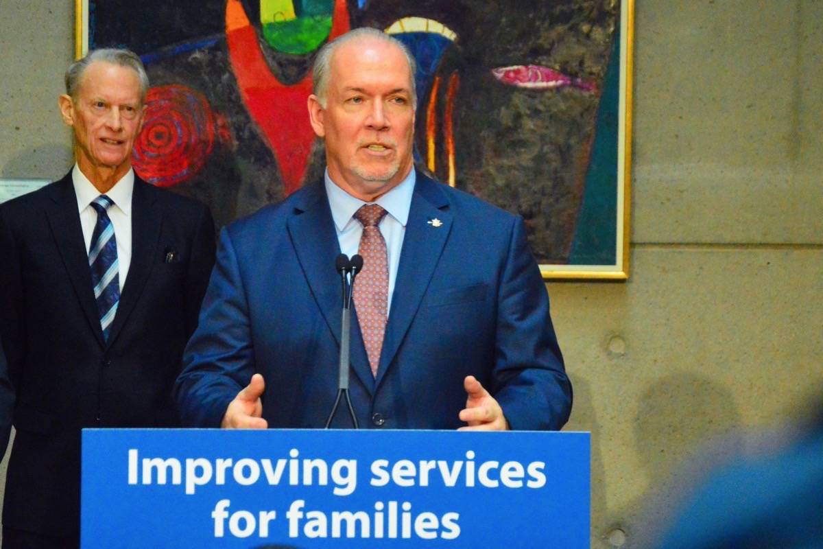 Premier John Horgan speaks at Vancouver General Hospital on Wednesday, March 21. (File photo: Katya Slepian/Black Press)