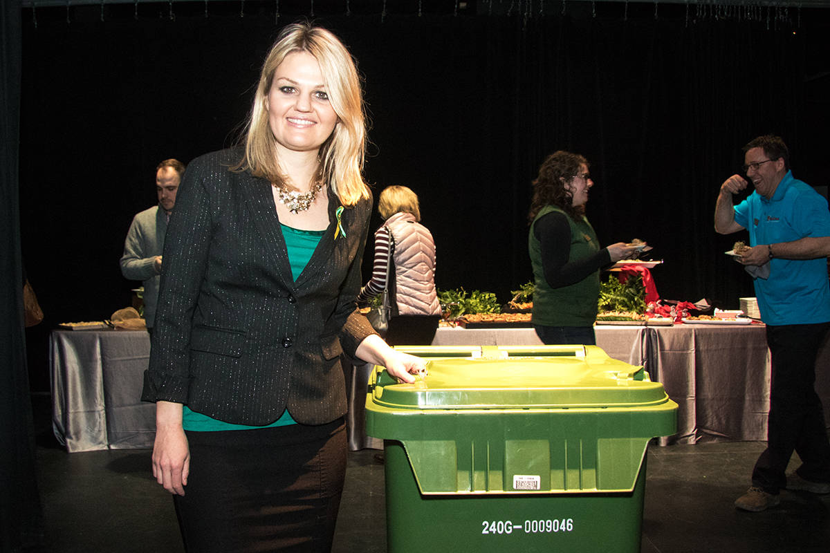 GREEN CARTS - Red Deer Mayor Tara Veer recently helped unveil the new Green Cart Program to Red Deerians. Todd Colin Vaughan/Red Deer Express