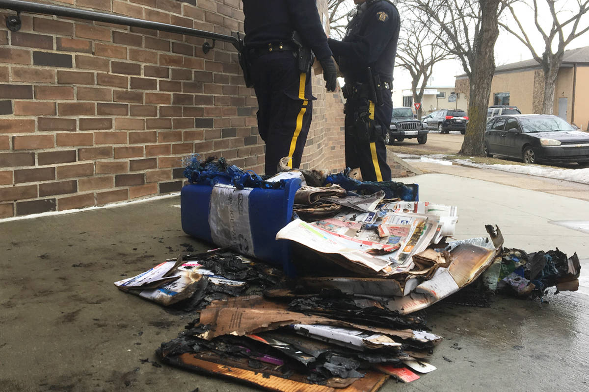 Ponoka RCMP are investigating a small fire that occurred at the Ponoka Provincial Building around lunch time on Wednesday. The fire started from a paper recycling bin and the building’s sprinkler system went off, putting it out. Photo by Jeffrey Heyden-Kaye
