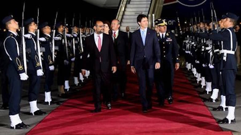 Canadian Prime Minister Justin Trudeau arrives in Lima, Peru for the Summit of the Americas on Thursday, April 12, 2018. Trudeau will aim to advance Canada’s position on North American free trade talks when he meets with Mexican President Enrique Pena Nieto and U.S. Vice-President Mike Pence here over the next two days. THE CANADIAN PRESS/Sean Kilpatrick