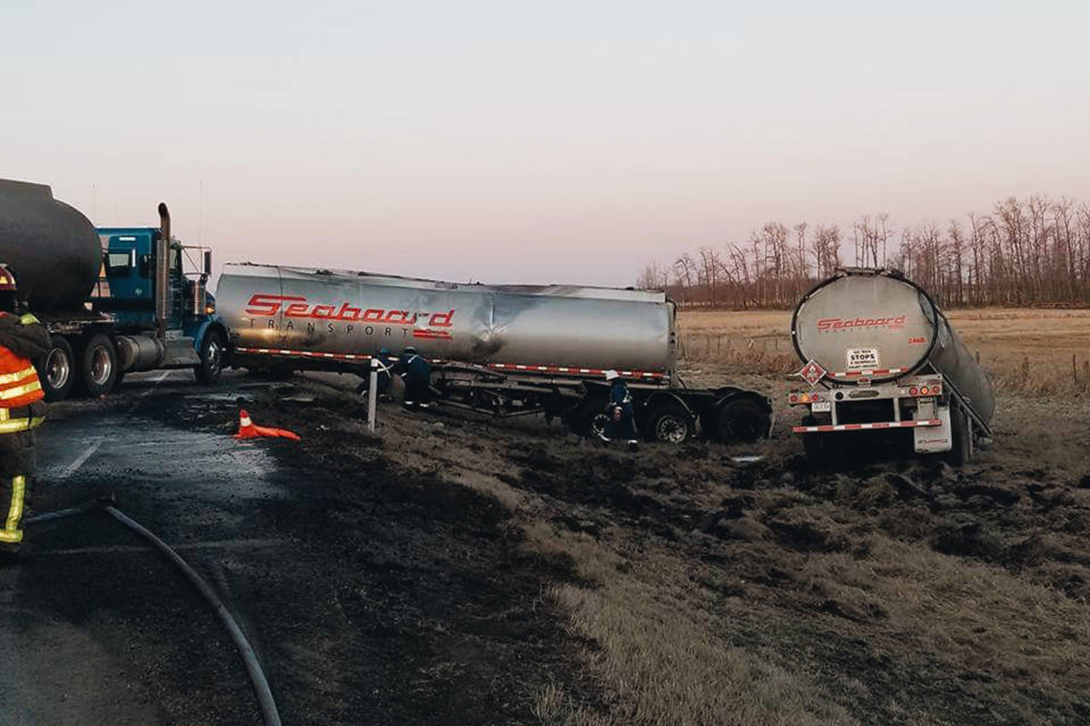 UPDATED 2 Semi rollover on Hwy#2 causes traffic detour; one lane open