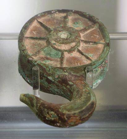 A hook block recovered from the HMS Erebus is shown on display at the Museum of History in 2015 in Gatineau, Que. (Adrian Wyld/The Canadian Press)