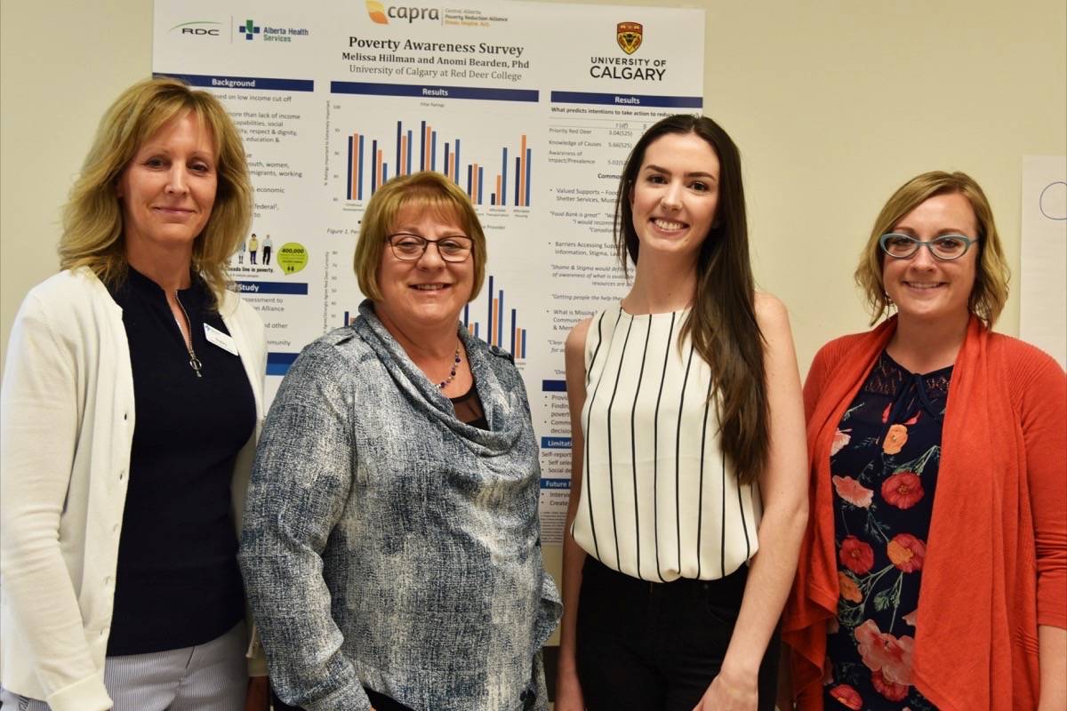 POVERTY AWARENESS GROUP - Members of Central Alberta Poverty Reduction Alliance (CAPRA) Shelley Dallas-Smith, Dianna Souveny, Melissa Hillman and Dr. Anomi Bearden.                                Red Deer Express/Michelle Falk
