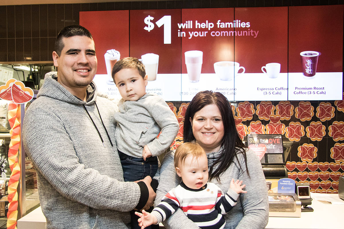 MCHAPPY DAY - Mike, Luke, Ben and Nicky Martel used the Ronald McDonald House after Ben’s birth last year. McDonald’s customers were able to support the House by purchasing either a McCafe beverage, a Big Mac or a Happy meal on McHappy day. Todd Colin Vaughan/Red Deer Express