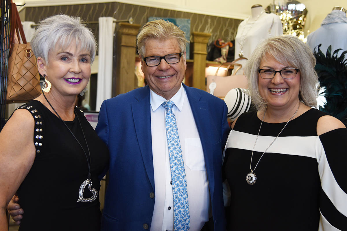 HOT FASHION - Frank Lyman with Barb Saunders and Michele Billsborrow at Cheeky Coutures Boutique. Michelle Falk/Red Deer Express