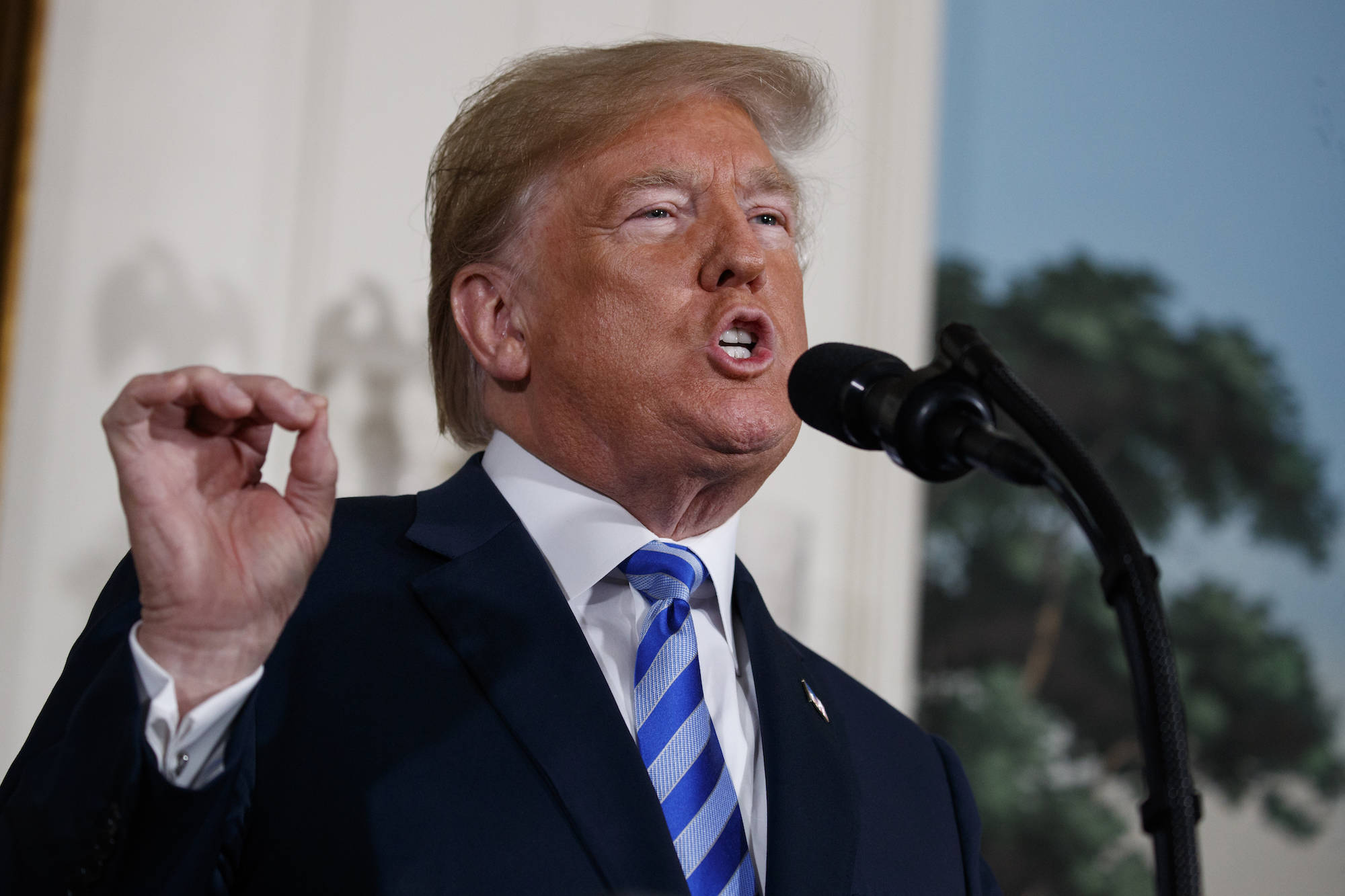 President Donald Trump delivers a statement on the Iran nuclear deal from the Diplomatic Reception Room of the White House, Tuesday, May 8, 2018, in Washington. (AP Photo/Evan Vucci)