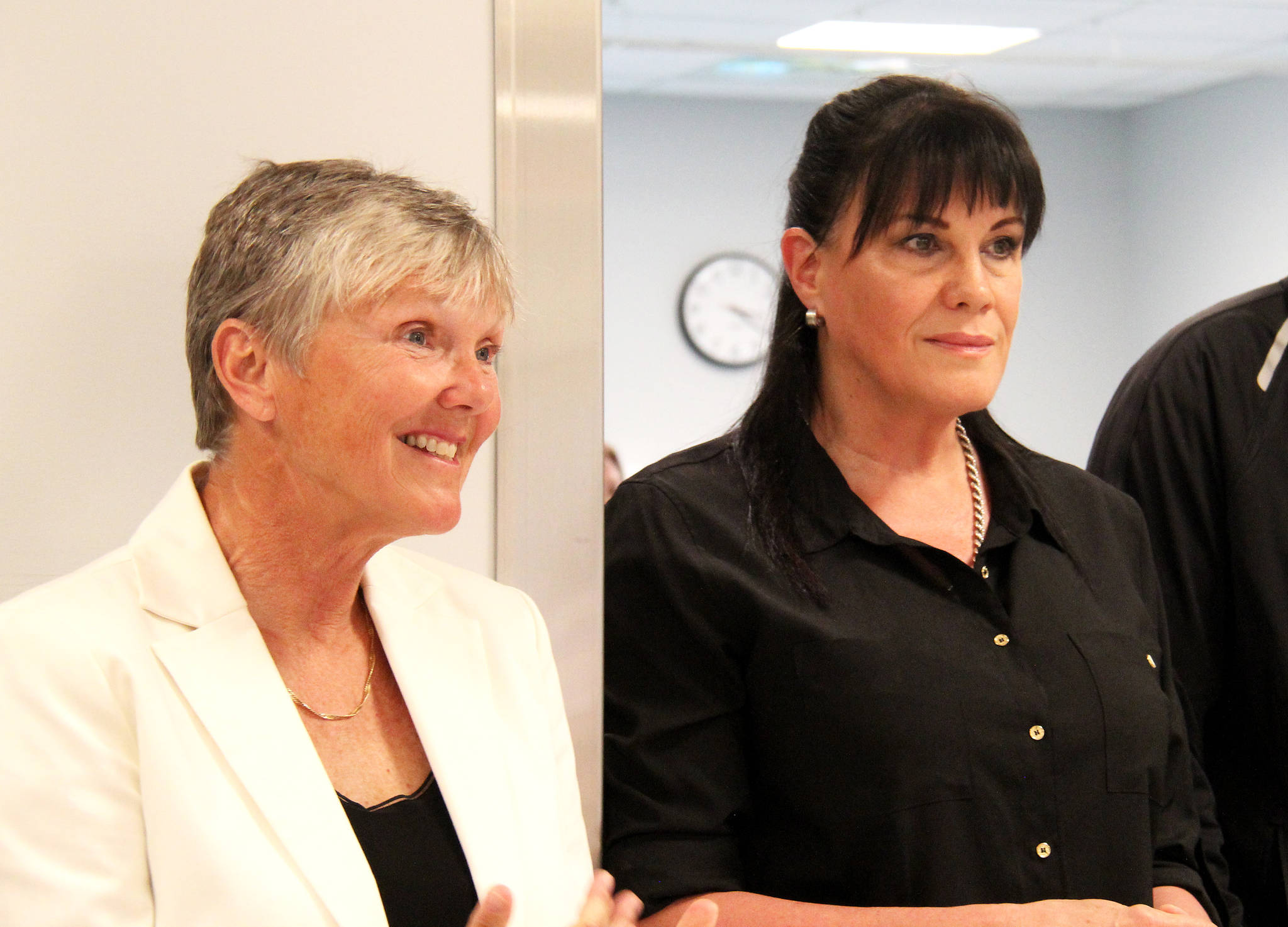 Susan Samson, left, and Dr. Elsabe Nel spoke to the Health Minister and those gathered about how excited they were for AACS to come to fruition. Photo by Megan Roth/Sylvan Lake News