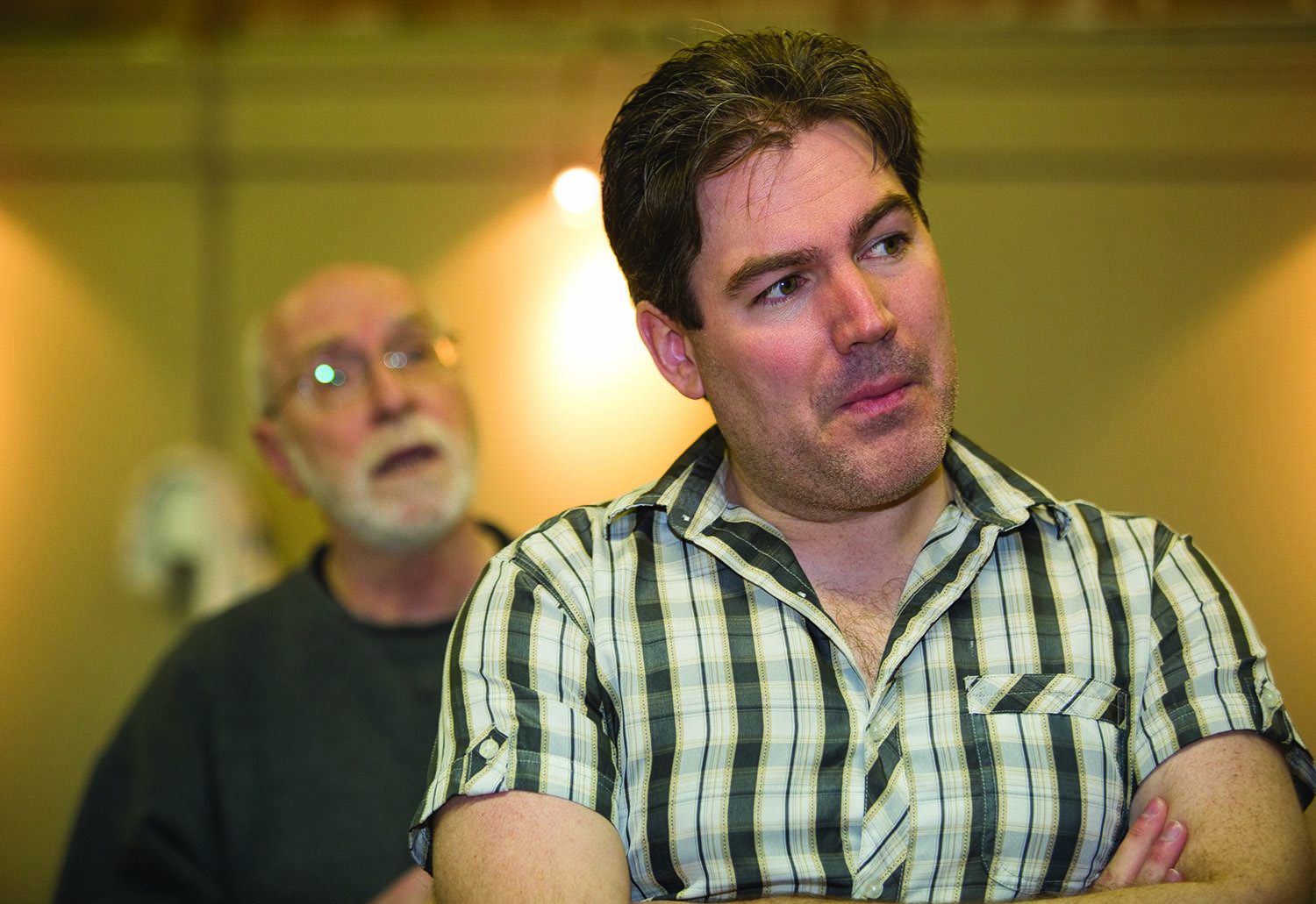 CLASSIC - Jason Steele, right, and Paul Boultbee rehearse the Red Deer Players production of Mass Appeal at the Scott Block Theatre in Red Deer in early 2016. The theatre company is holding several events over the next while to continue to build stronger ties within the community.                                Red Deer Express file photo