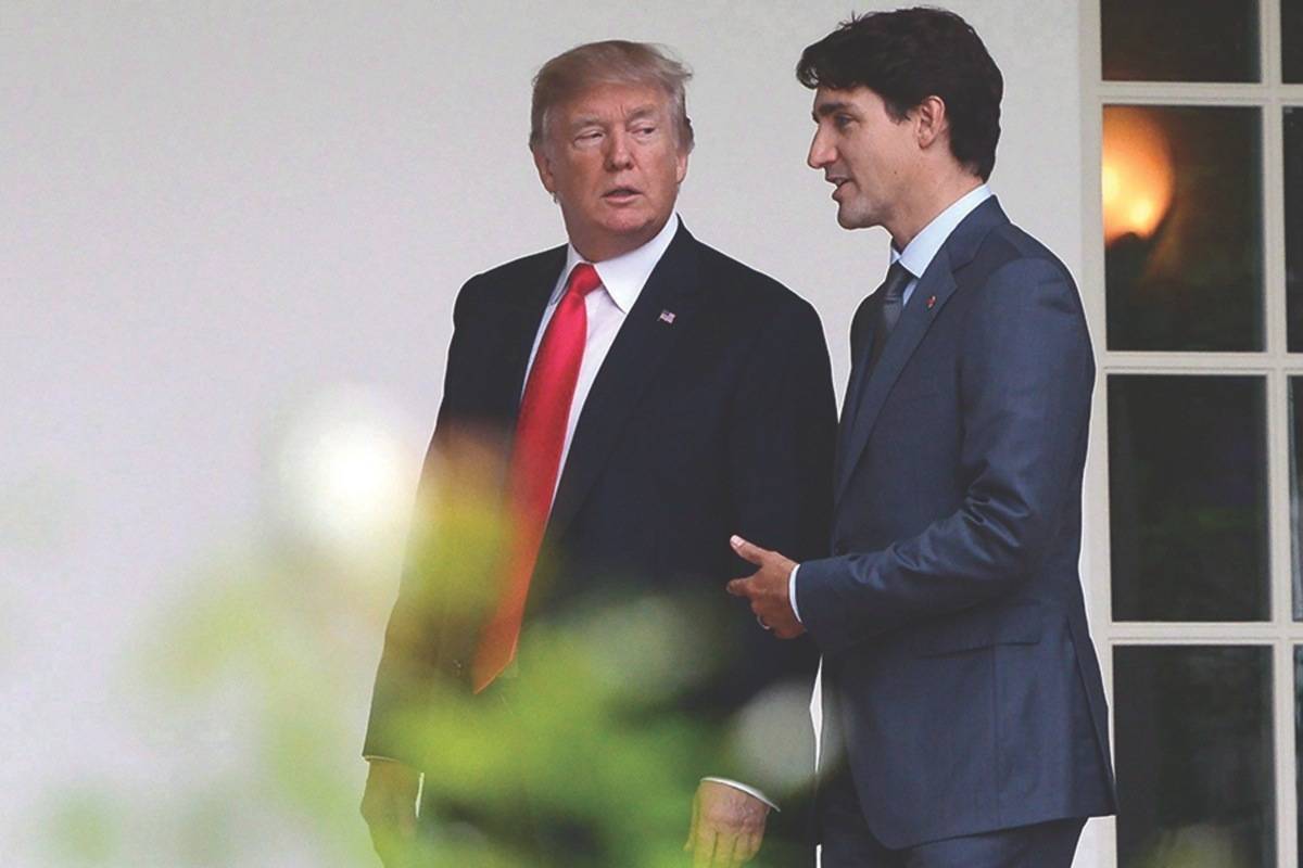Prime Minister Justin Trudeau walks with U.S. President Donald Trump at the White House in Washington, D.C. on Wednesday, Oct. 11, 2017. Trudeau has told Trump that his threatened tariffs on steel and aluminum imports will not make a new NAFTA deal happen sooner. THE CANADIAN PRESS/Sean Kilpatrick