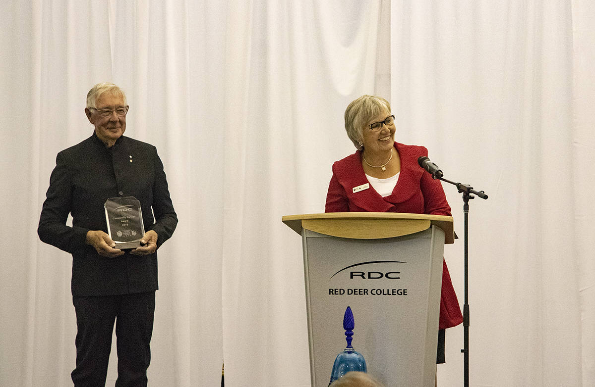 COMMUNITY AWARDS - Red Deer College Board Chair Morris Flewelling presented the Community Partner Award to the 2019 Canada Winter Games Host Society. Games Society Board Chair Lyn Radford accepted the award on behalf of the Society. Todd Colin Vaughan/Red Deer Express