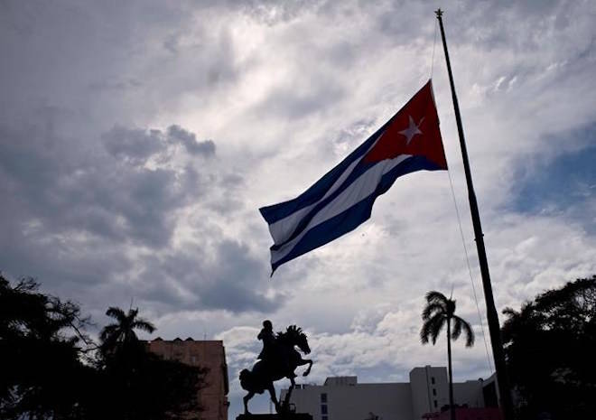 A Cuban flag is seen flying at half-mast near a state of national hero Jose Marti, marking the start of two days of national mourning, in Havana, Cuba, Saturday, May 19, 2018. Caribe Sol said Monday that Cubana Airlines was resuming operations after the passenger jet crash on Friday killed 111 people.THE CANADIAN PRESS/AP, Ramon Espinosa