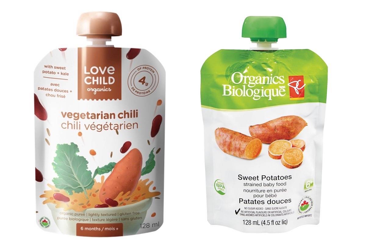 Recalled Love Child Organics and PC Organics baby food products. (Health Canada)