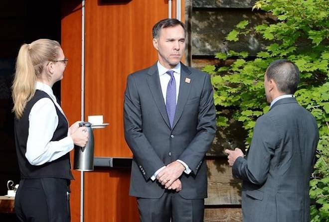 Finance Minister Bill Morneau attends the G7 finance ministers meeting in Whistler, B.C., Thursday, May 31, 2018. THE CANADIAN PRESS/Jonathan Hayward