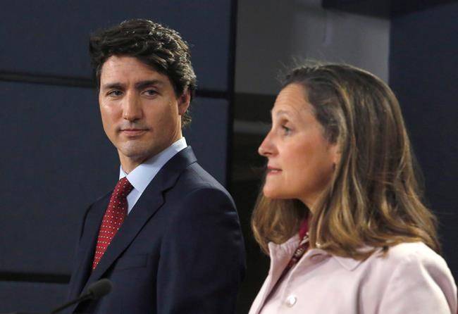 Prime Minister Justin Trudeau and Foreign Affairs Minister Chrystia Freeland speak at a news conference in Ottawa on Thursday, May 31, 2018. (Patrick Doyle/The Canadian Press)