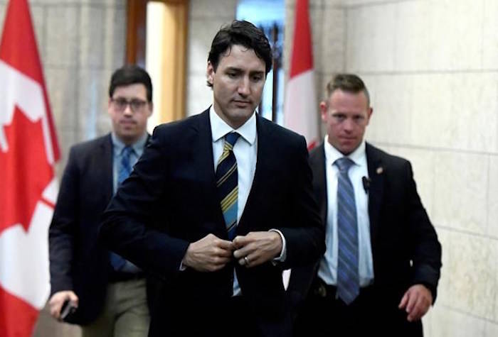 Prime Minister Justin Trudeau leaves his office on Parliament Hill after meeting with the Canadian Steel Producers Association, in Ottawa on Monday, June 4, 2018. THE CANADIAN PRESS/Justin Tang