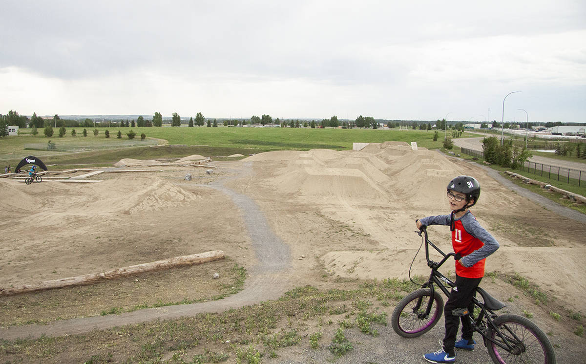 BIKE SKILLS - Zackary Murray, 8, was practising his skills at the new Blackfalds Bike Skills Park on June 9th, 2018. Todd Colin Vaughan/Lacombe Express