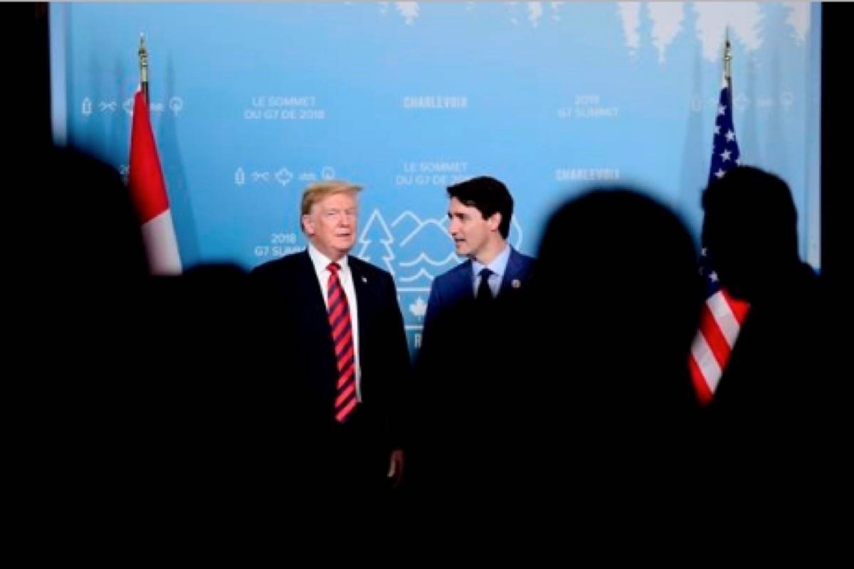 Prime Minister Justin Trudeau takes part in a meeting with U.S. President Donald Trump during the G7 Leaders Summit in La Malbaie, Que., on Friday, June 8, 2018. (Sean Kilpatrick/The Canadian Press)