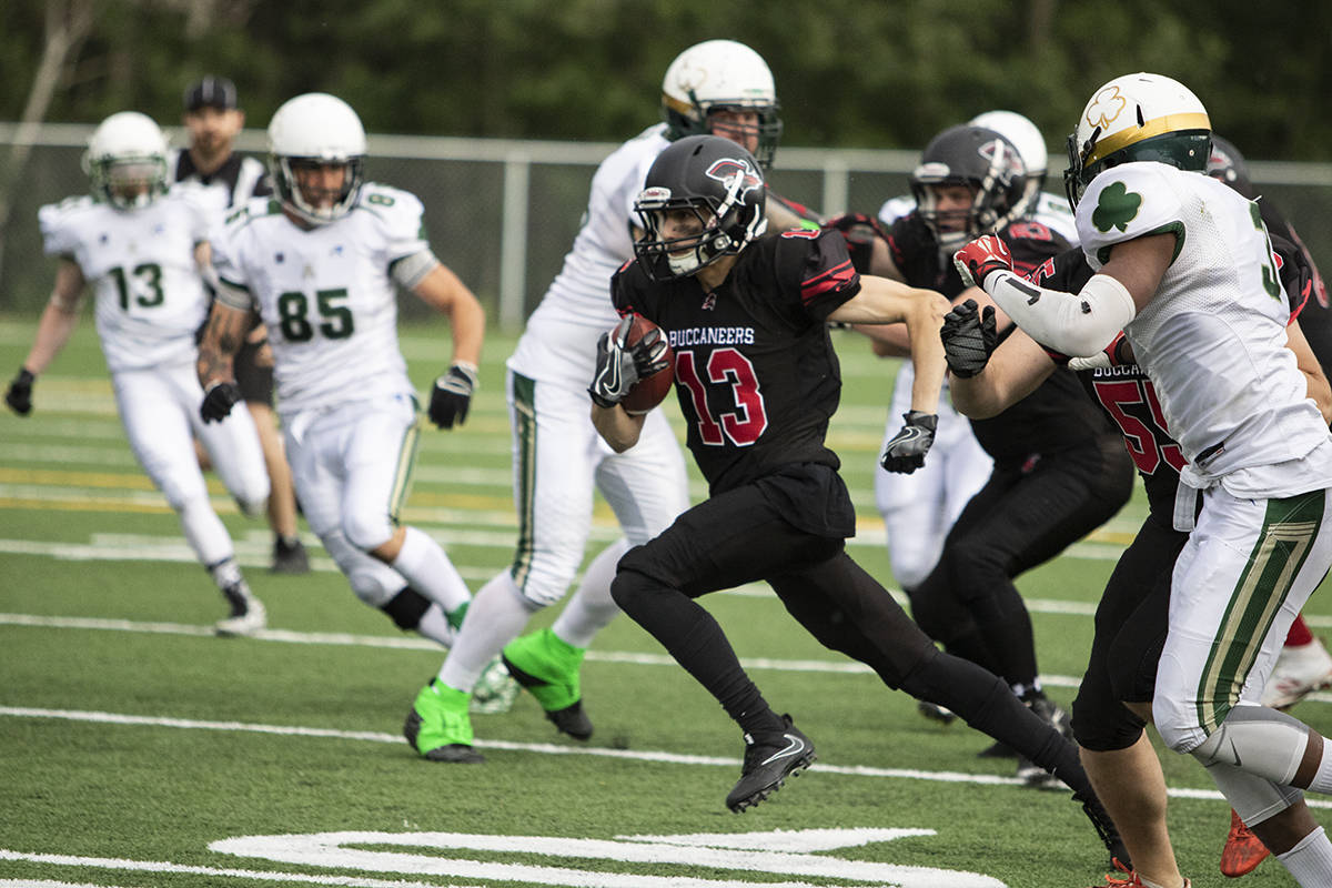 HOME OPENER - The Central Alberta Buccaneers put the boots to the Airdrie Irish in their home opener, winning 48-7 at Setters Place Field. Todd Colin Vaughan/Lacombe Express