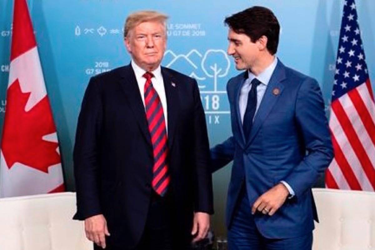 Prime Minister Justin Trudeau meets with U.S. President Donald Trump at the G7 leaders summit in La Malbaie, Que., on Friday, June 8, 2018. (Justin Tang/The Canadian Press)