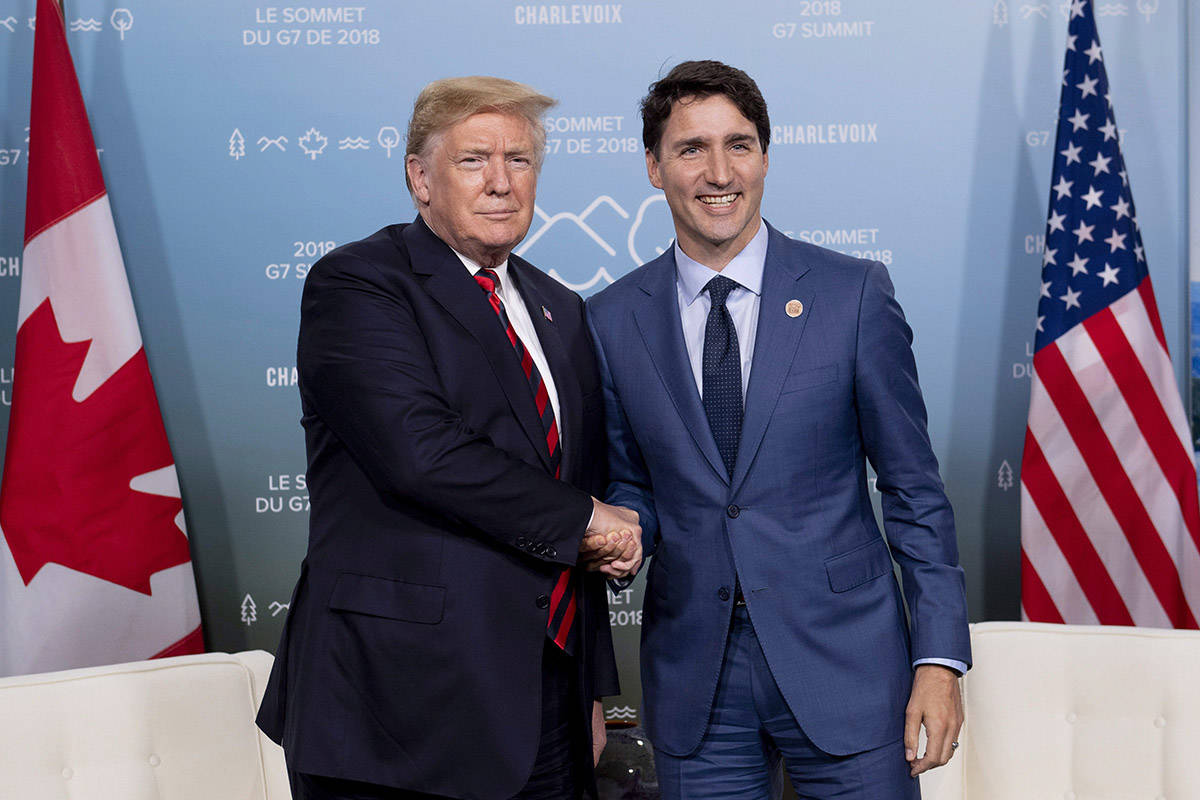 Canada’s Prime Minister Justin Trudeau meets with U.S. President Donald Trump at the G7 leaders summit in La Malbaie, Que., on Friday, June 8, 2018. THE CANADIAN PRESS/Justin Tang