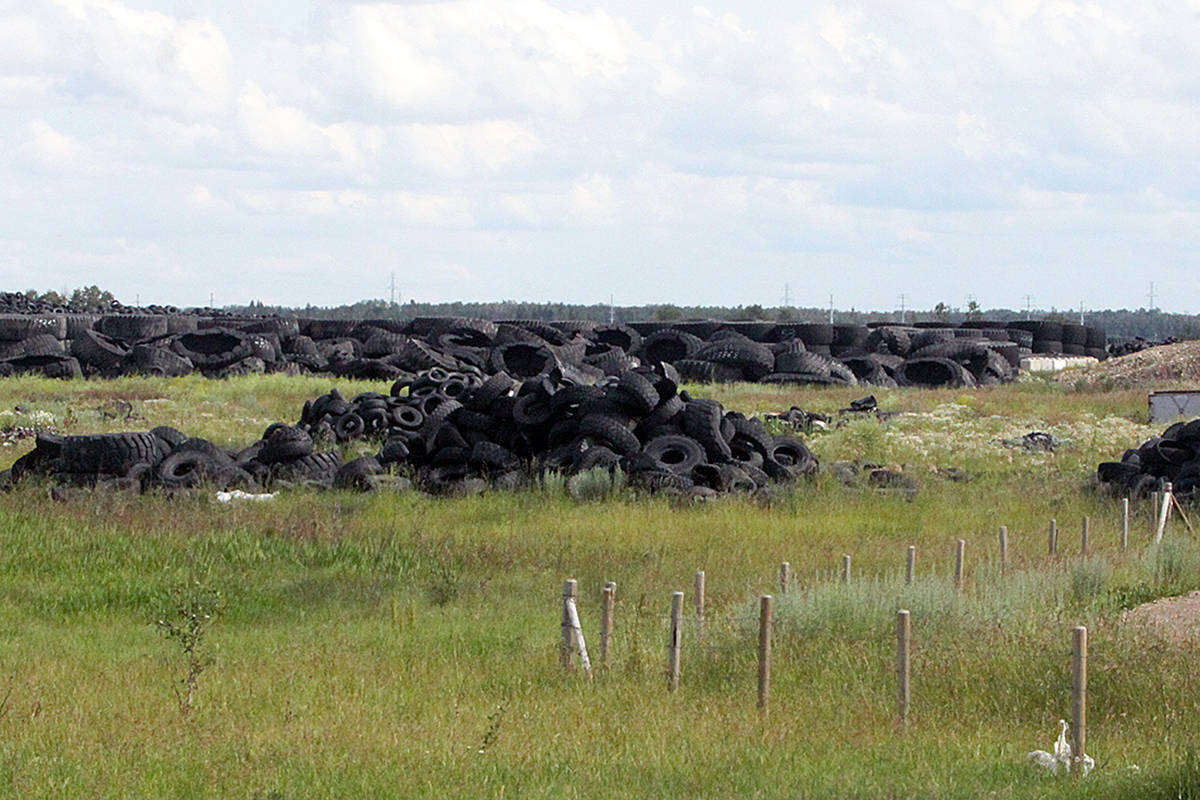 A new heavy duty shredding machine, with financial assistance from Ponoka County, will soon be tearing into the mountain of tires with the money.                                File photo