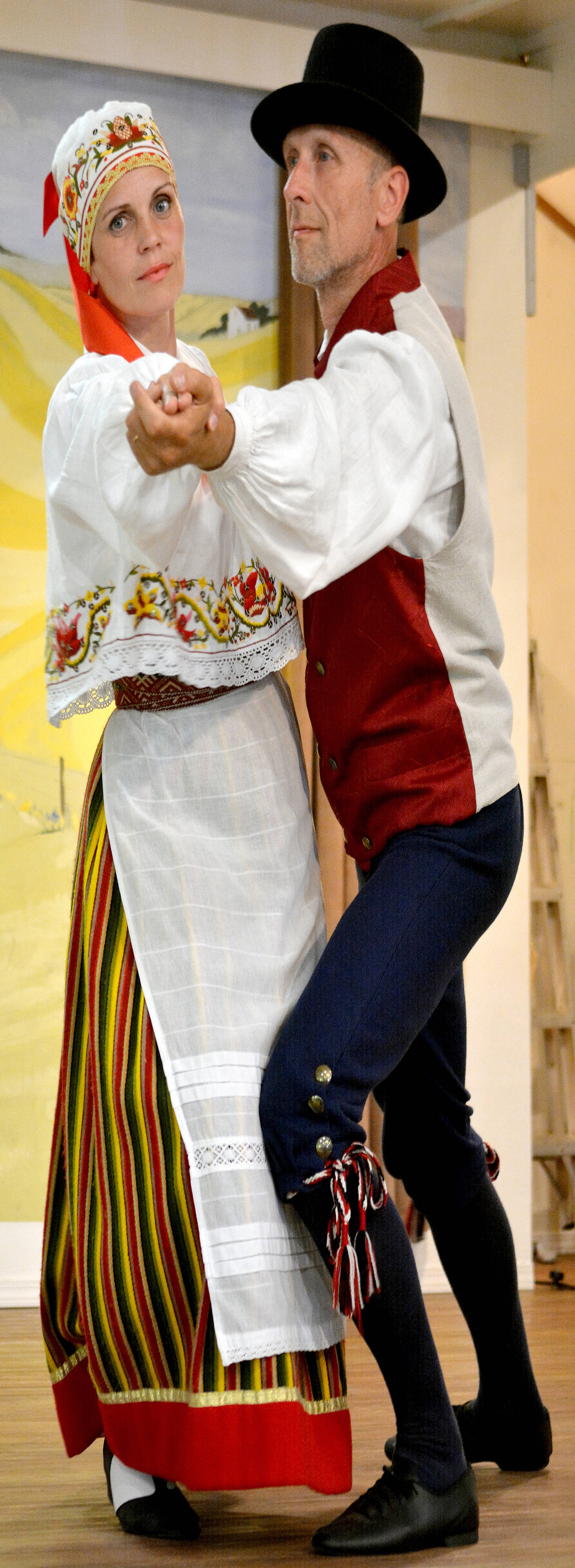 Dancers Janne and Toomas Kuuskla from Estonia for the AEHS Estonia 100 Jaanipaev Celebration in Stettler County on June 23. (Lisa Joy/Black Press News Services)