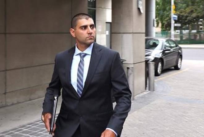 Peter Khill, charged with second-degree murder, leaves court in Hamilton on Tuesday, June 12, 2018. THE CANADIAN PRESS/Colin Perkel