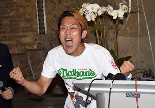 Max Suzuki participates in Nathan’s Famous International Fourth of July Hot Dog Eating Contest weigh-in at the Empire State Building on Tuesday, July 3, 2018, in New York. (Photo by Evan Agostini/Invision/AP)