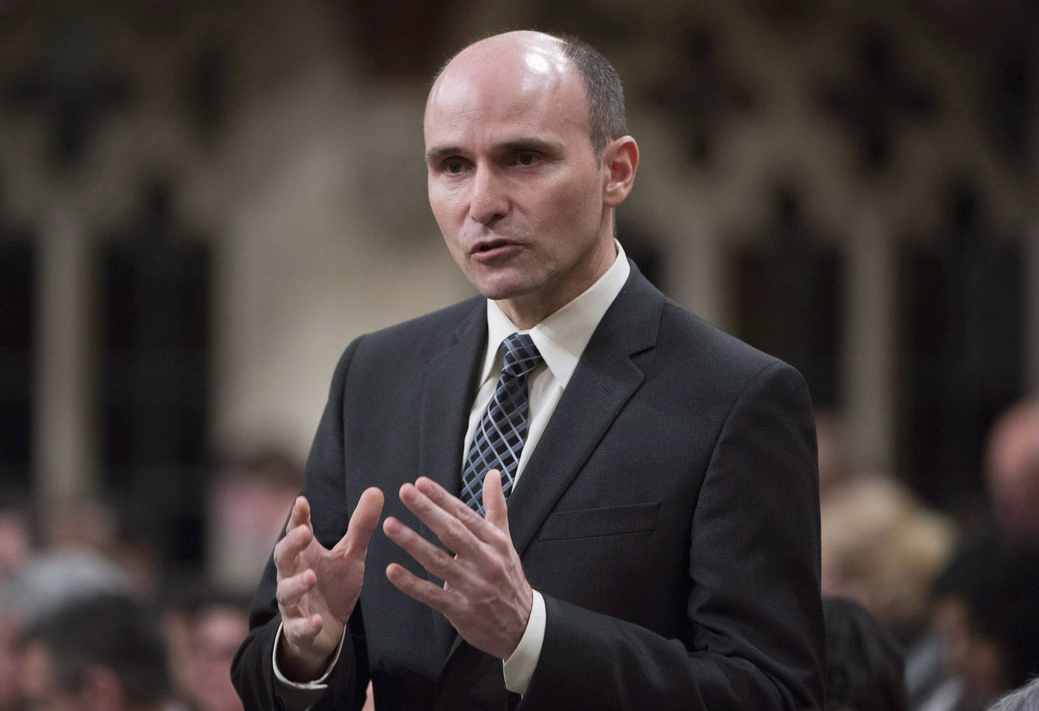 Families Minister Jean-Yves Duclos defended Service Canada’s decision to ask its employees to adopt gender-neutral language when interacting with the public, as members of the opposition mocked the policy mercilessly. THE CANADIAN PRESS/Adrian Wyld