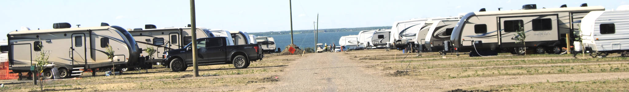 About 60 RV’s parked in a temporary site during development of Paradise Shores on July 5. (Lisa Joy/Black Press News Service)