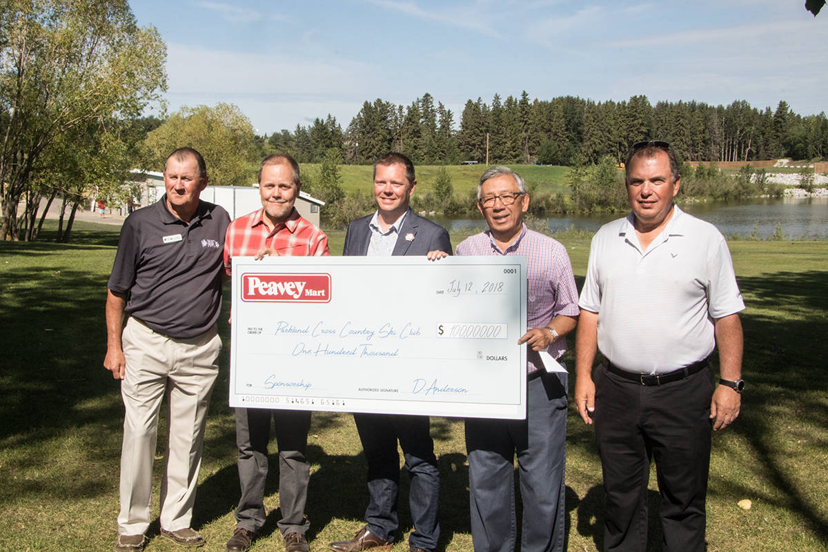 GAMES DONATION - Peavey Mart recently donated $100,000 to the Parkland Cross-Country Ski Club in support of the 2019 Canada Winter Games. The money will go towards the installation of 4 km of trail lighting. Todd Colin Vaughan/Red Deer Express