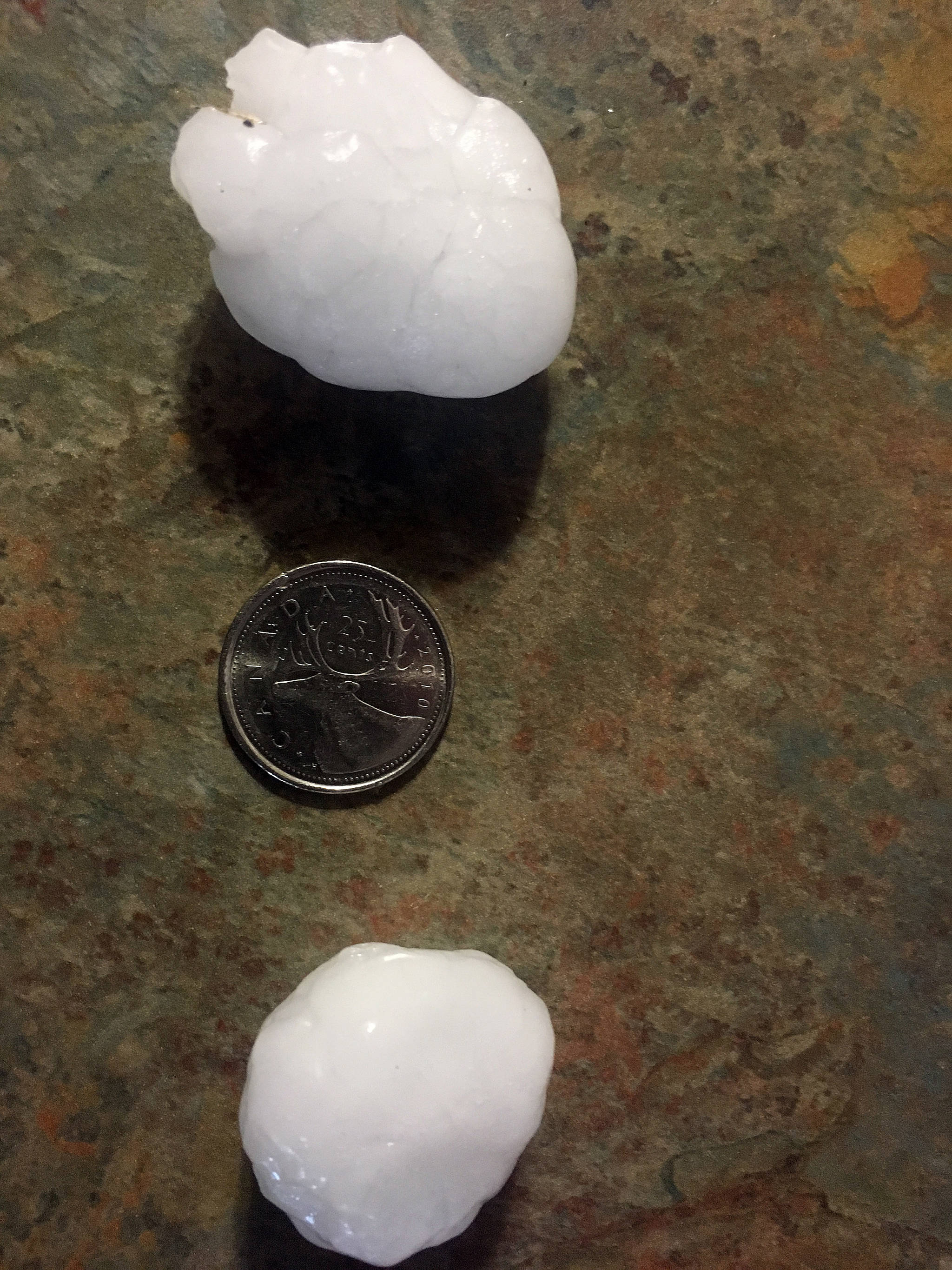 Hail pelted the Stettler area shortly after 7 p.m. July 13. (Lisa Joy/Black Press News Services)