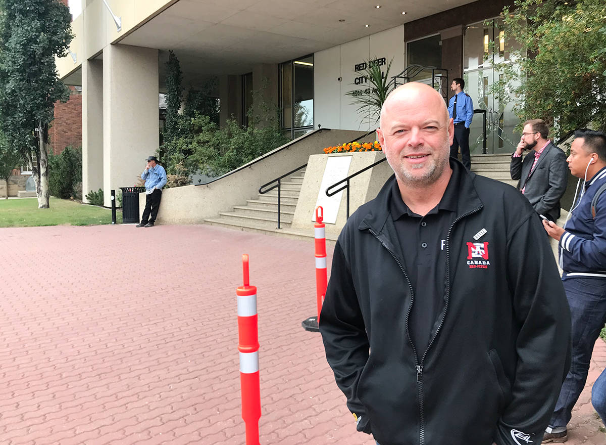 Mike Flierl, project lead with 420 Premium Markets out of Calgary, was one of the several people who were out early on July 24th — the first day that the City of Red Deer began accepting cannabis retail development permits. Todd Colin Vaughan/Red Deer Express