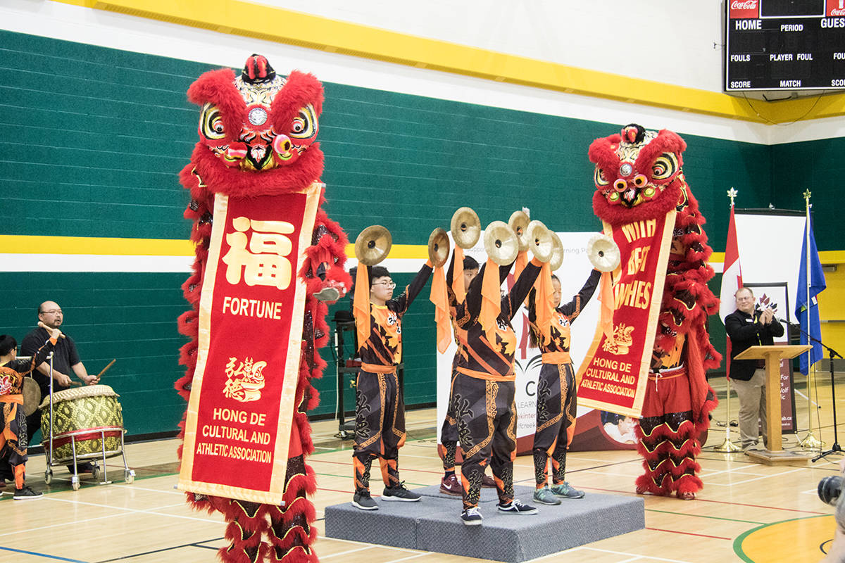 A celebration of Wolf Creek Public School’s International Learning Program included a traditional Chinese Lion Dance. Todd Colin Vaughan/Lacombe Express
