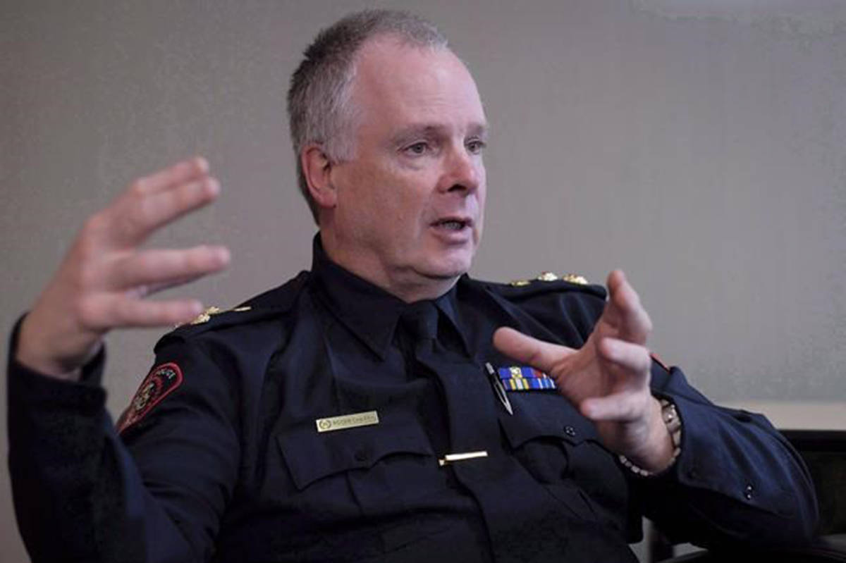 Calgary Police Service chief Roger Chaffin speaks during an interview with the Canadian Press in Calgary, Alta., Wednesday, Dec. 7, 2016. (Jeff McIntosh/The Canadian Press)