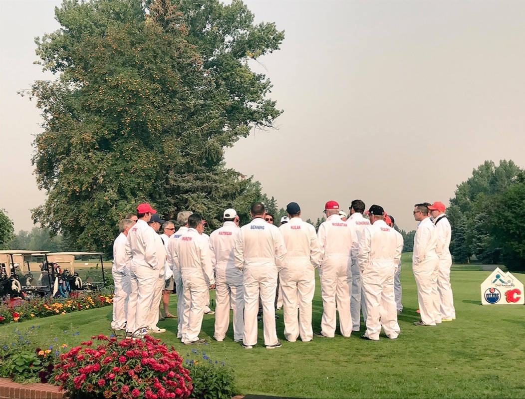 The Edmonton Oilers and Calgary Flames battled it out in the Battle of Alberta golf tournament, raising funds for the Central Alberta Child Advocacy Centre. Photo submitted