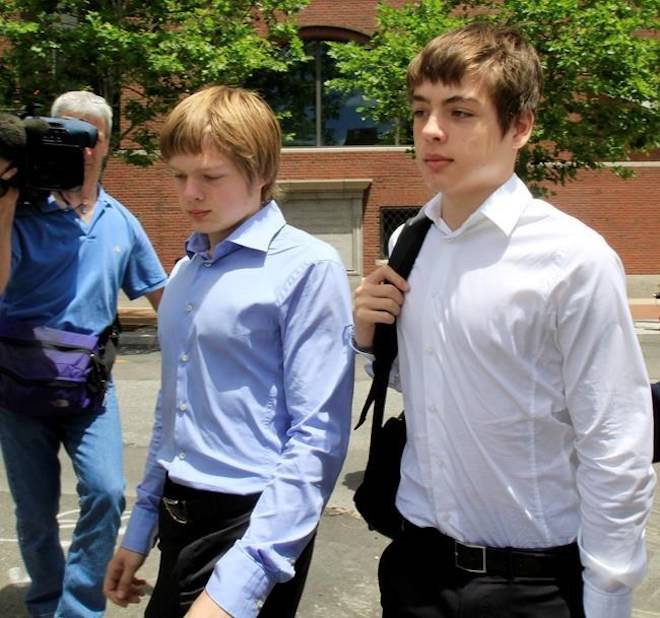 Tim Foley, 20, left, and his brother Alexander leave federal court after a bail hearing for their parents, Donald Heathfield and Tracey Lee Ann Foley, in Boston on Thursday, July 1, 2010. THE CANADIAN PRESS/AP-Elise Amendola