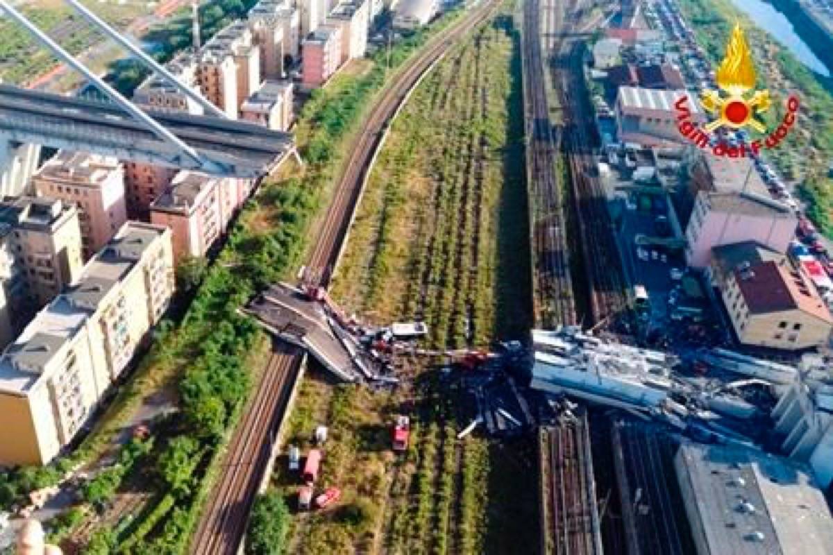 The collapse of the Morandi Bridge sent dozens of cars and three trucks plunging as much as 45 metres (150 feet) Tuesday. (Photo by THE ASSOCIATED PRESS)