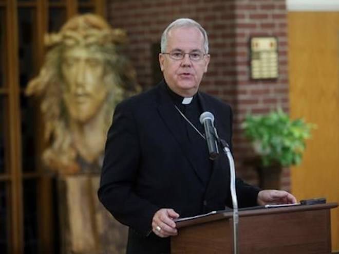 The Most Rev. Joseph C. Bambera, Bishop of the Diocese of Scranton, discusses the release of the 40th statewide investigating grand jury clergy sex abuse report that identifies 59 religious leaders in his diocese, during a press conference in Scranton, Pa., on Tuesday, Aug. 14, 2018,. (Jake Danna Stevens/The Times-Tribune via AP)