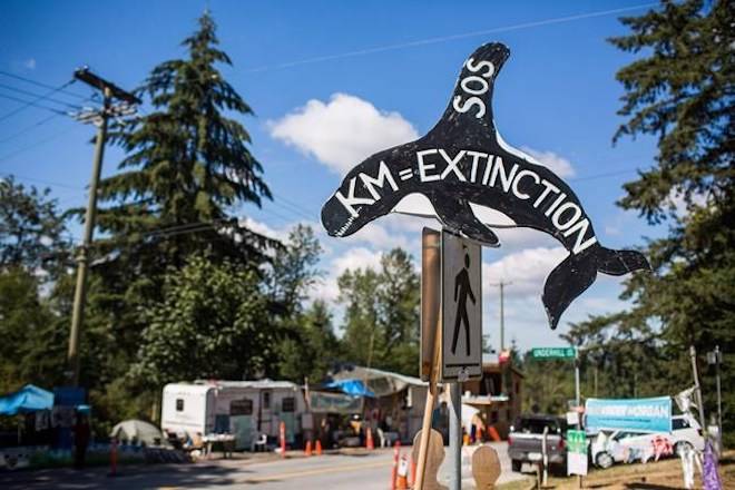 Camp Cloud is pictured near the entrance of the Kinder Morgan Trans Mountain pipeline facility in Burnaby, B.C., on Saturday July 21, 2018. THE CANADIAN PRESS/Ben Nelms