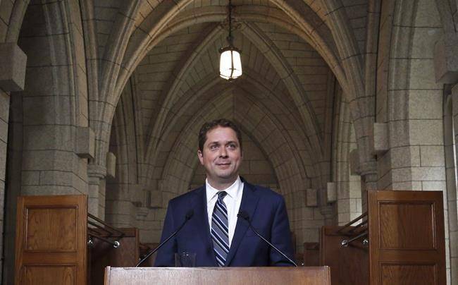 Conservative leader Andrew Scheer speaks to reporters after a caucus meeting on Parliament Hill in Ottawa on Wednesday, June 6, 2018. THE CANADIAN PRESS/ Patrick Doyle