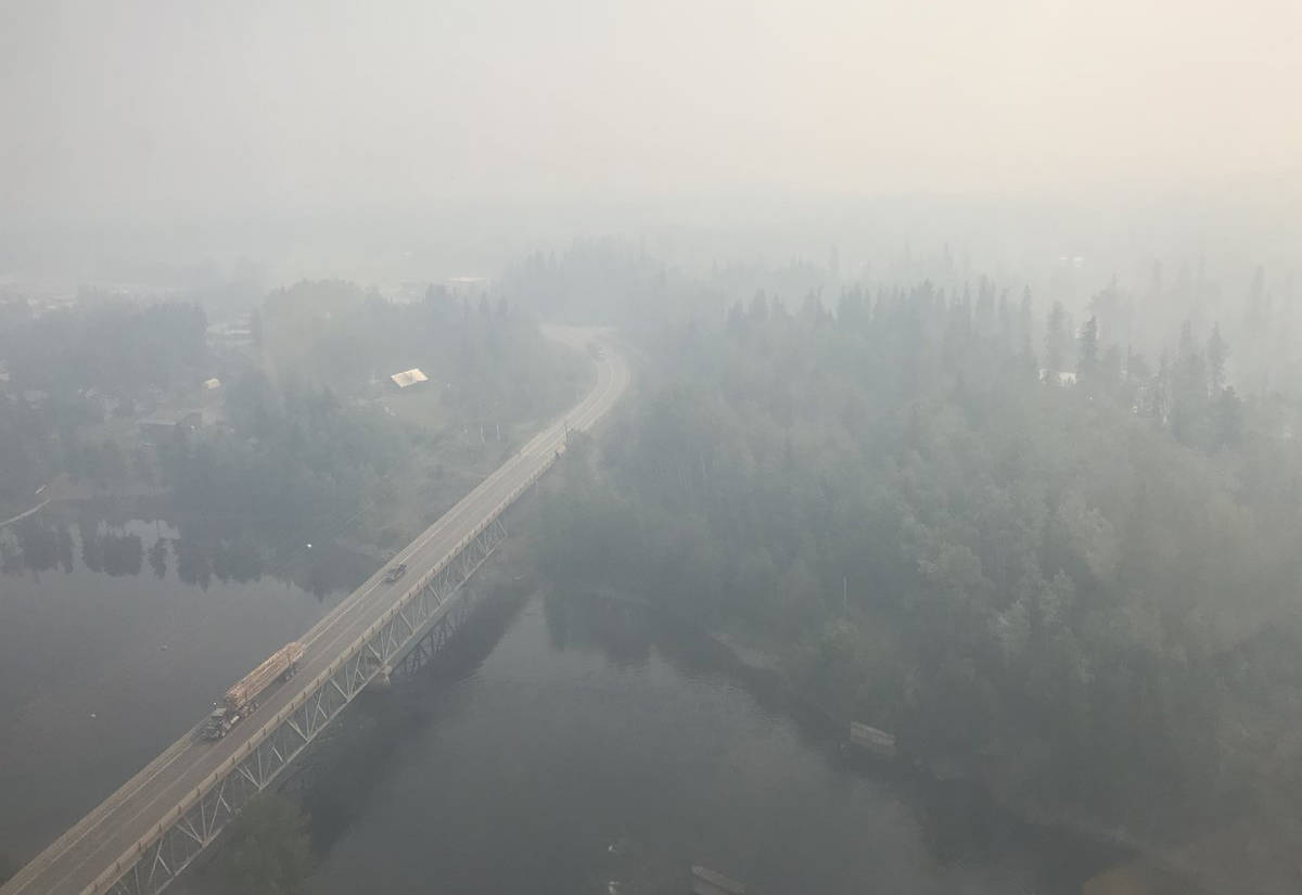 Bridge and highway in Fort St. James Thursday (BC Wildfire Service/Twitter)