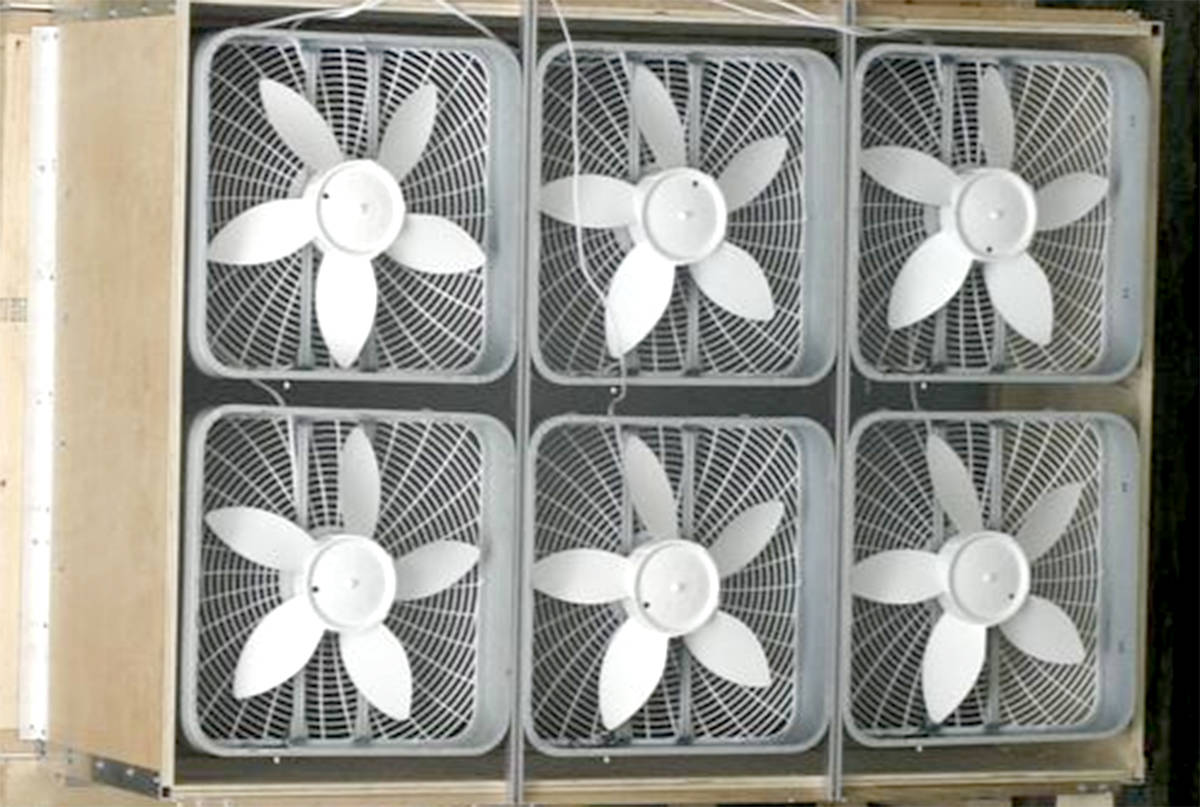 A bundle of box fans (Wikimedia Commons)